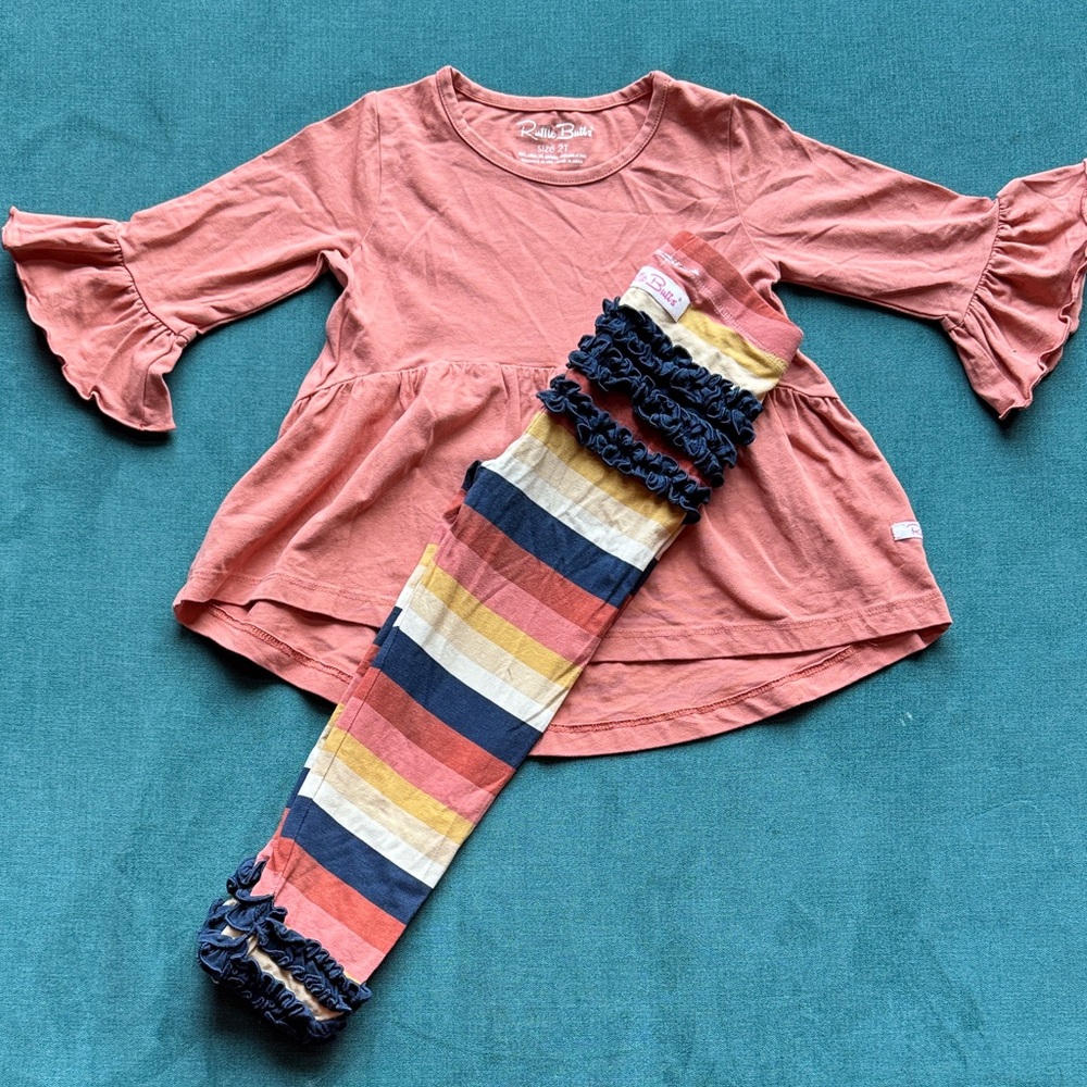 Rufflebutts Ruffle Swing Top and Striped Leggings Set